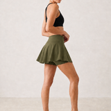 Flare Skorts with Inside Tights | Olive Green