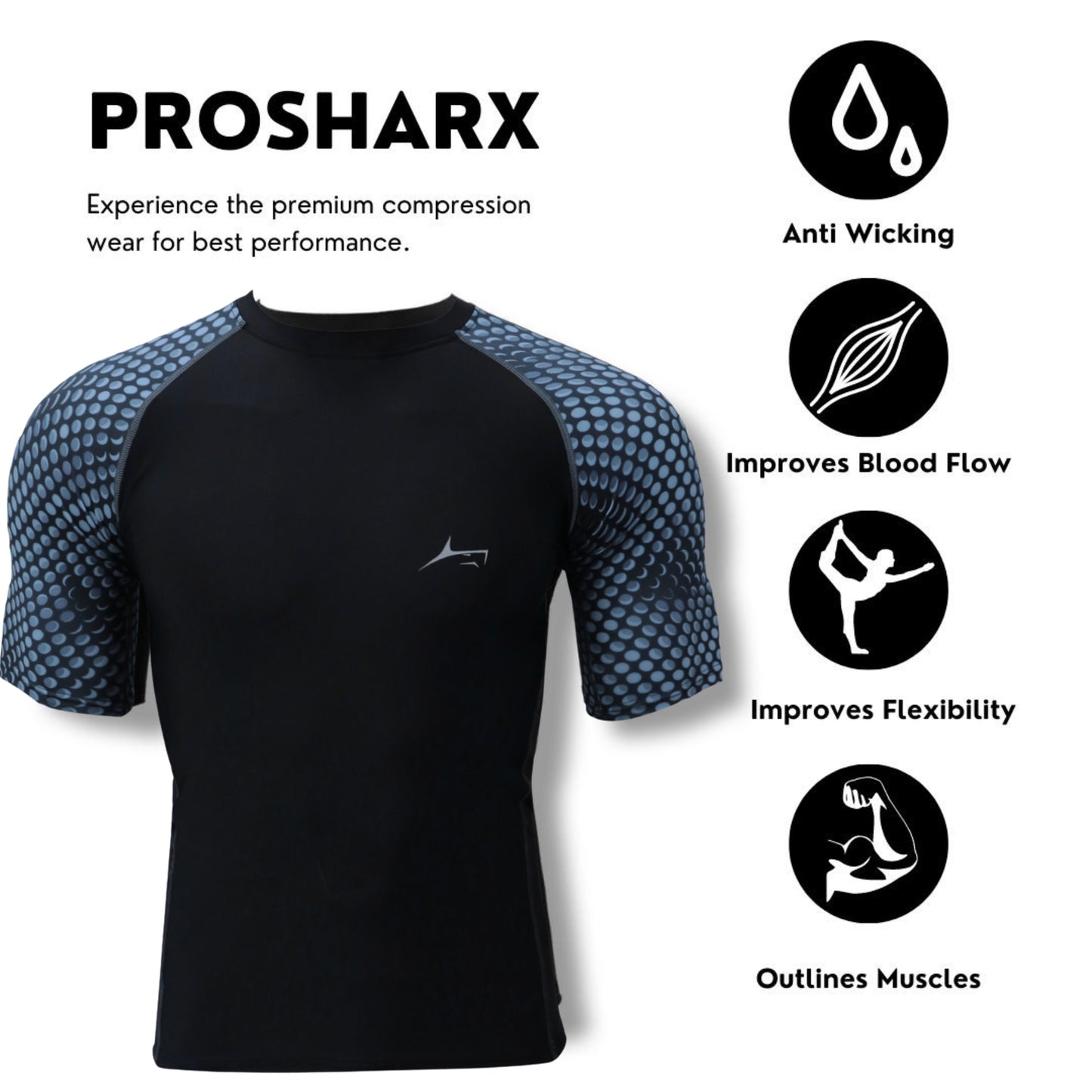 PROSHARX Shark Scales Compression Tights Half Sleeves for High Performance in Gym |  | Extra Flexible